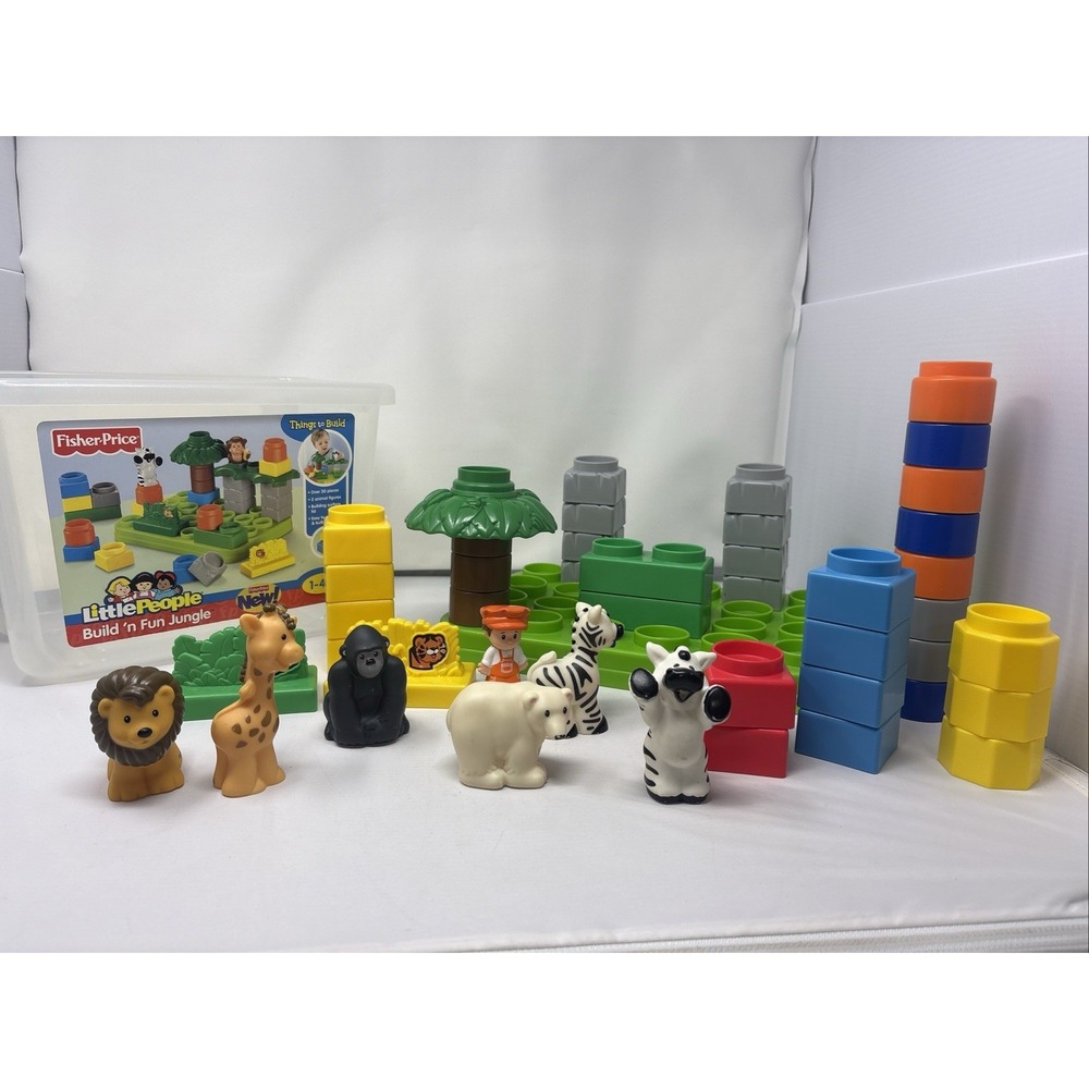 Fisher-Price Little People Build 'n Fun Jungle Set Giraffe Monkey Zebra READ 07